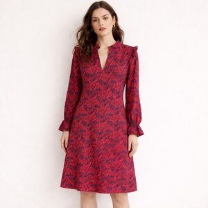 H&M Red & Blue Floral Prariecore Boho Peasant Cottagecore Dress Women's Size 4